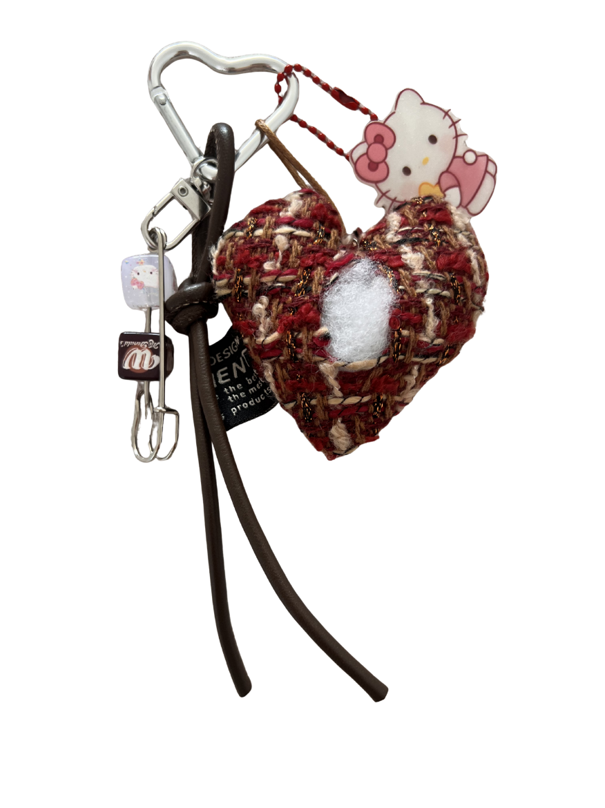 Bordo Tweed Kalp Hello Kitty Anahtarlık resmi
