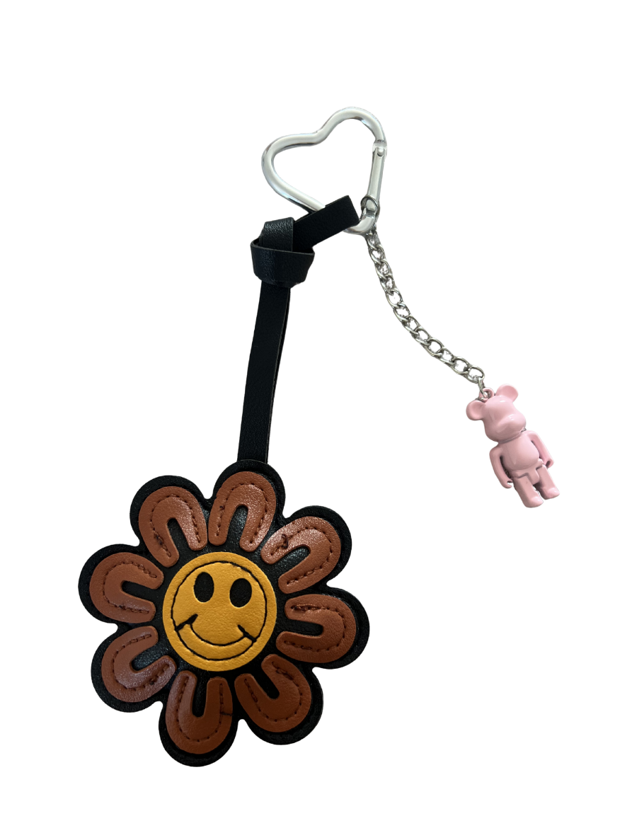 Smiley Çiçek Kahverengi Bearbrick Anahtarlık resmi