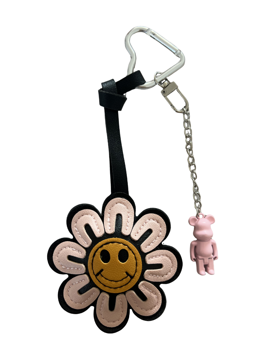 Smiley Çiçek Pembe Bearbrick Anahtarlık resmi