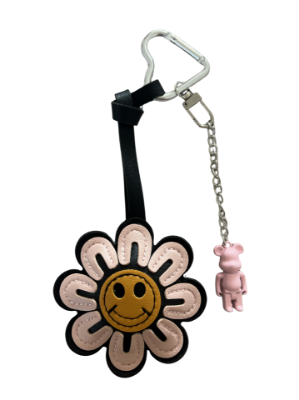 Smiley Çiçek Pembe Bearbrick Anahtarlık resmi